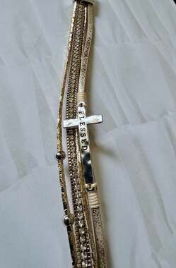 Womens Multi-Layer Blessed Cross Magnetic Wrap Bracelet - Champagne